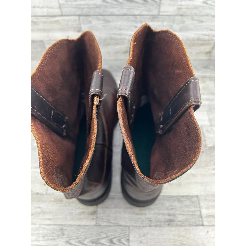 Justin Dark Brown Leather‎ Work Boots Pull On Roper Round Toe Oil Resist Men 12D